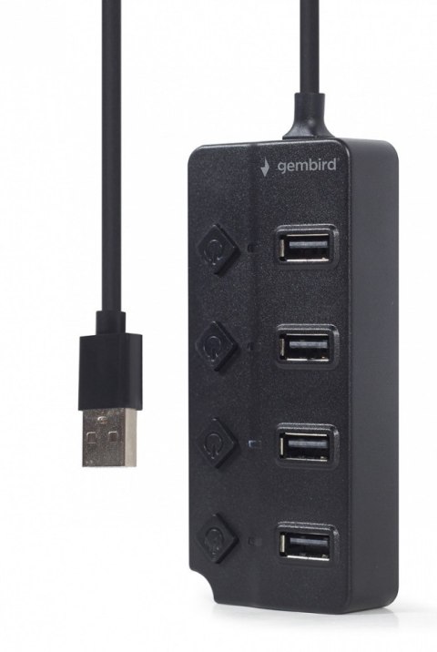 Gembird HUB 4-portowy USB 2.0 z przełącznikami, czarny