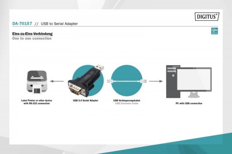 Digitus Konwerter / Adapter USB-A 2.0 męski do RS485 (DB9) męski + 3-pinowa listwa śrubowa| Chipset FTDI FT232RL | z dodatkowym kablem 0