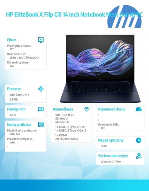 HP Inc. Laptop EliteBook X Flip G1i U7 258V 1TB/32GB/W11P/14 B9ZX9ET