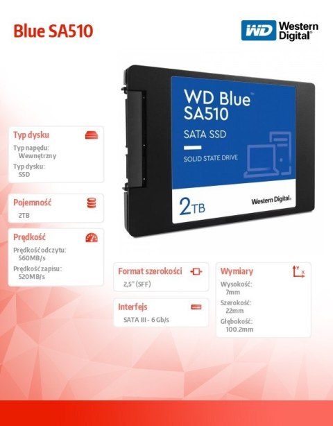 Western Digital Dysk SSD Blue SA510 2TB 2,5 cala