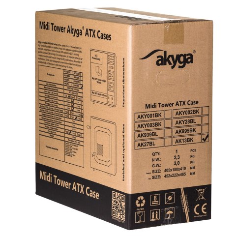 Akyga Obudowa Akyga AK13BK (ATX, Micro ATX, Mini ATX, Mini ITX; kolor czarny)