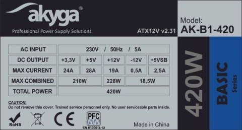 Akyga Zasilacz Akyga AK-B1-420 (420 W; Pasywne; 120 mm)