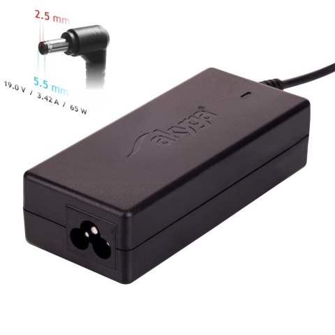 Akyga Zasilacz sieciowy Akyga AK-ND-01 do notebooka Acer, Asus, BenQ, DELL, Fujitsu-Siemens, HP, IBM, Lenovo, Toshiba (19 V; 3,42 A; 6