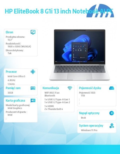 HP Inc. Laptop EliteBook 8 G1i U5-225U 1TB/32GB/W11P/13.3 C51MRET