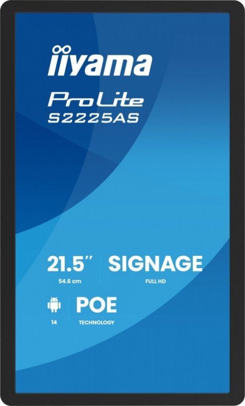 IIYAMA Monitor 21.5 cala ProLite S2225AS-B1 IPS,FHD,A14,24/7,RJ45,500cd2, USB-C,2x5W,iiSignage, WI-FI