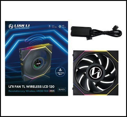LIAN LI Wentylator Lian Li UNI FAN TL Wireless LCD Lüfter, ARGB, PWM - 120 mm, czarny