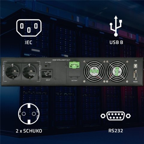Qoltec Zasilacz awaryjny UPS do RACK | 3kVA | 3000W | Power Factor 1.0 |LCD | On-line