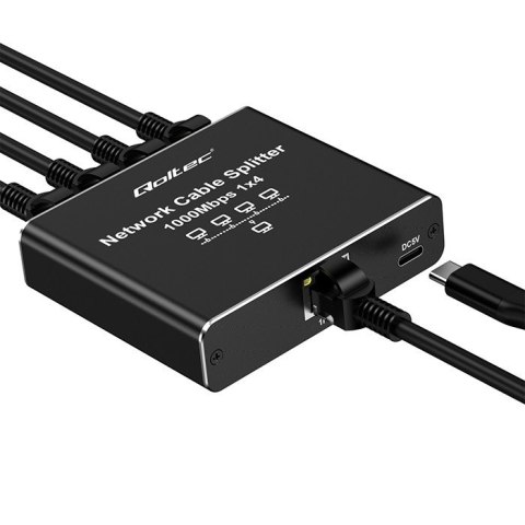 Qoltec Rozdzielacz splitter Ethernet mini SWITCH 1x4 RJ45 | 1000Mb/s | USB-C | Aluminium