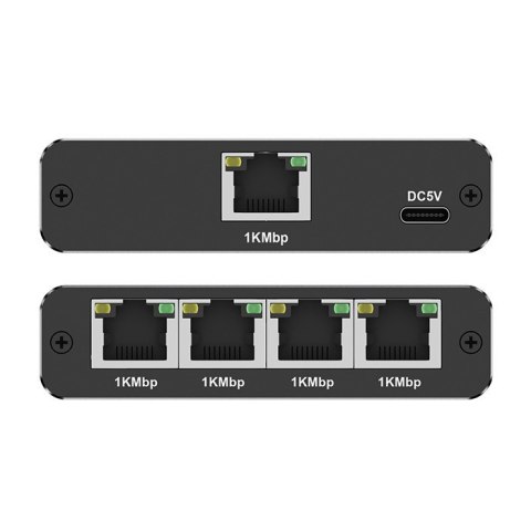 Qoltec Rozdzielacz splitter Ethernet mini SWITCH 1x4 RJ45 | 1000Mb/s | USB-C | Aluminium