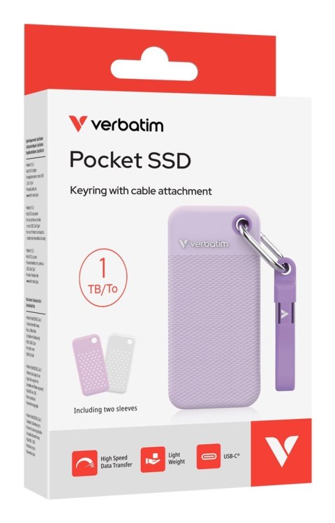 Verbatim Zewnętrzny dysk SSD Verbatim 32322 Pocket 1TB z dwoma pokrowcami białym i fioletowym