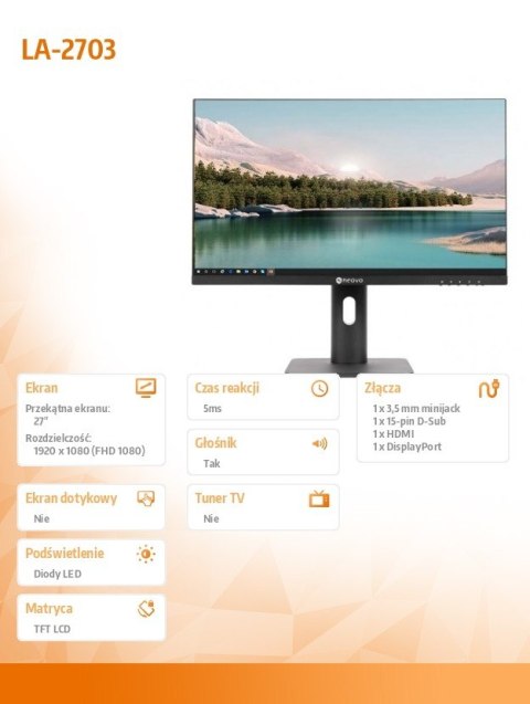 AG NEOVO Monitor biurkowy LA-2703 IPS VA FHD HDMI VGA DP