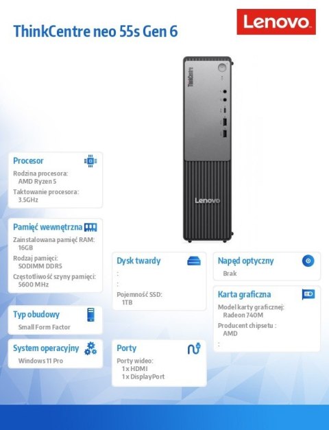 Lenovo Komputer ThinkCentre Neo 55s G6 SFF 13G00011PB 5 220/16GB/1TB/INT/3YRS OS