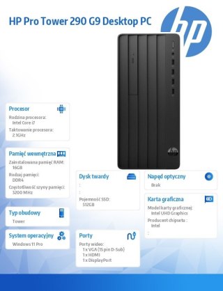 HP Inc. Komputer 290 Tower G9 i7-14700 512GB/16GB/W11P D10FPET