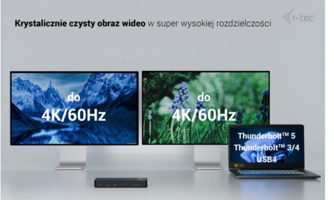 I-tec Stacja dokująca Thunderbolt 4 Intelligent Dual Display Power Delivery 90W 2x DP Video TB AUDIO LAN USB-A 10Gbps USB-C 10 Gbps K