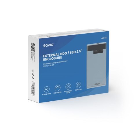 SAVIO SAVIO ZEWNĘTRZNA OBUDOWA NA DYSK HDD/SDD 2,5", USB 3.0, TRANSPARENTNA, AK-66