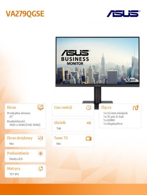 Asus Monitor 27 cali VA279QGSE IPS FHD HDMI VGA DP 120Hz