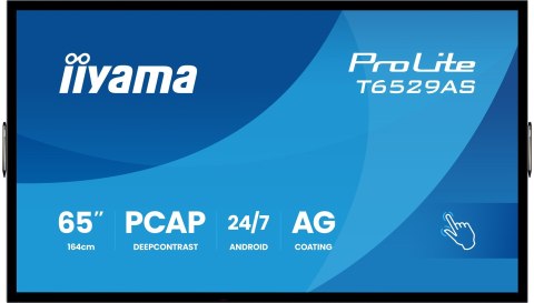 IIYAMA Interaktywny Wyświetlacz iiyama T6529AS-B1AG 65" All-In-One 3840x2160 4K UHD 4GB RAM 32GB Pamięci Android 14 2xHDMI+USB-C VESA 4