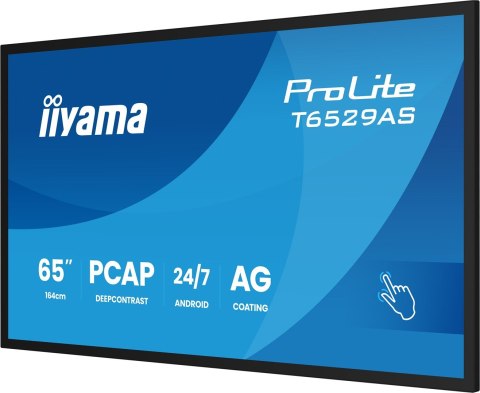 IIYAMA Interaktywny Wyświetlacz iiyama T6529AS-B1AG 65" All-In-One 3840x2160 4K UHD 4GB RAM 32GB Pamięci Android 14 2xHDMI+USB-C VESA 4