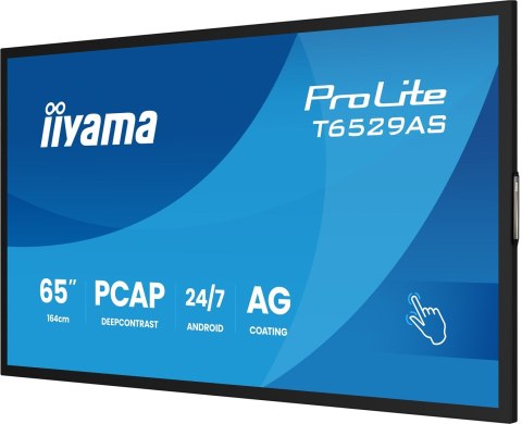 IIYAMA Interaktywny Wyświetlacz iiyama T6529AS-B1AG 65" All-In-One 3840x2160 4K UHD 4GB RAM 32GB Pamięci Android 14 2xHDMI+USB-C VESA 4