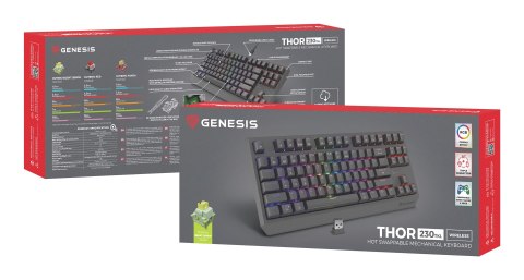 GENESIS GENESIS Thor 230 TKL klawiatura Gaming USB + RF Wireless + Bluetooth QWERTY US English Czarny