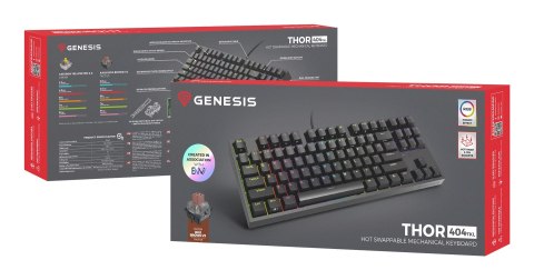 GENESIS KLAWIATURA DLA GRACZY GENESIS THOR 404 TKL US PODŚWIETLENIE RGB MECHANICZNA CZARNA KAILH BOX BROWN