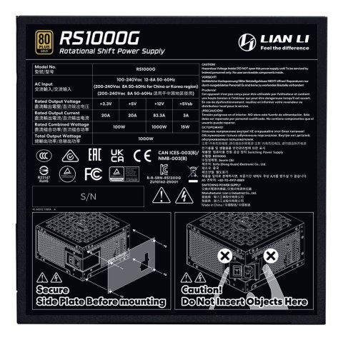 LIAN LI Lian Li RS1000G moduł zasilaczy 1000 W 20+4 pin ATX ATX Czarny