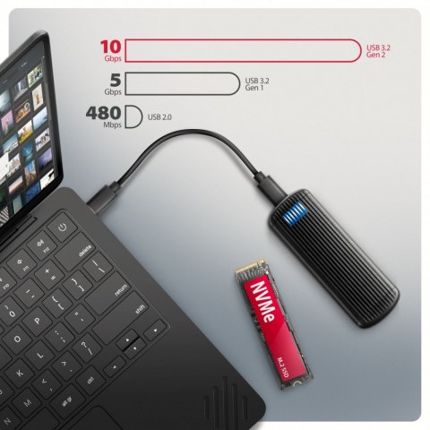 AXAGON EEM2-SC Obudowa zewnętrzna aluminiowa bezśrubowa USB-C 3.2 Gen 2 10Gbps - M.2 NVMe SSD, długość 30 do 80 mm szary