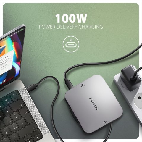 AXAGON HMC-UFO Wieloportowy hub USB 9in1, 10Gbps, 2x USB-A, HDMI 4K/60Hz, M.2 NVMe/SATA, audio, PD 100W, SD/microSD, GLAN, 65cm USB-C k