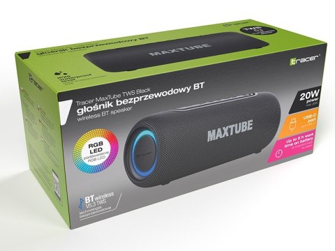Tracer Głośnik MaxTube TWS BT Czarny