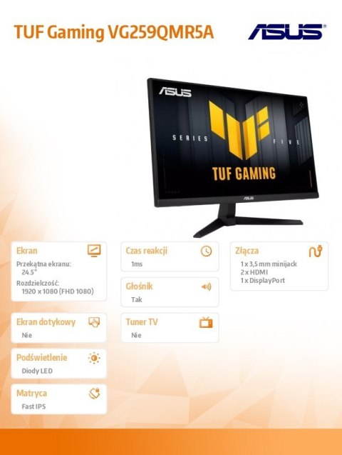 Asus Monitor 25 cali TUF Gaming VG259QMR5A IPS 310Hz HDMI DP