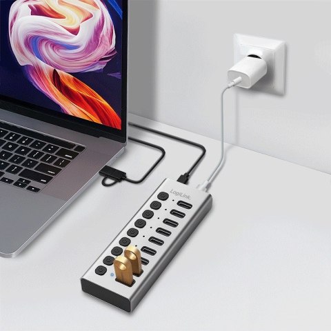 LogiLink Hub USB3.2 10-portow USB-A/C, funkcja on/off
