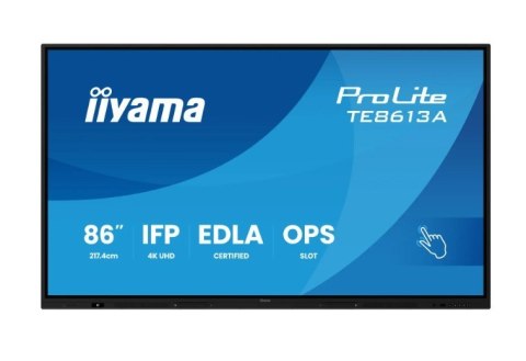 IIYAMA Monitor interaktywny 86 cali TE8613A-B2AG INFRARED,40pkt,IPS,4K,7H,500cd/m2, WiFi,USB, ANDROID 14, Google EDLA,2x20W, UCHWY