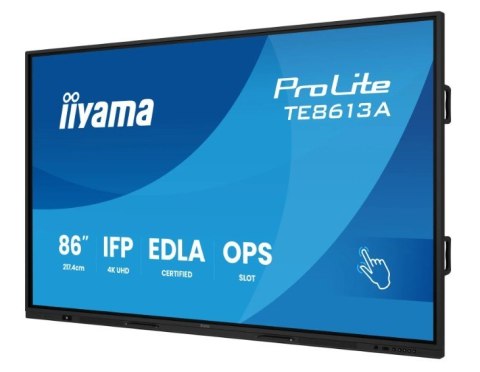 IIYAMA Monitor interaktywny 86 cali TE8613A-B2AG INFRARED,40pkt,IPS,4K,7H,500cd/m2, WiFi,USB, ANDROID 14, Google EDLA,2x20W, UCHWY
