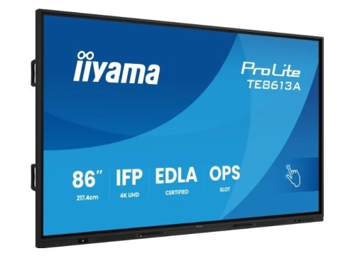 IIYAMA Monitor interaktywny 86 cali TE8613A-B2AG INFRARED,40pkt,IPS,4K,7H,500cd/m2, WiFi,USB, ANDROID 14, Google EDLA,2x20W, UCHWY