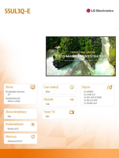 LG Electronics Monitor wielkoformatowy 55UL3Q-E 350cd/m2 UHD 16/7