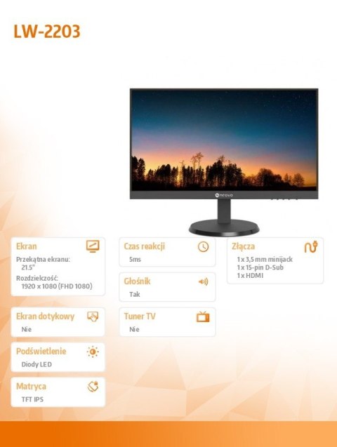 AG NEOVO Monitor 21,5 cala LW-2203 HDMI VGA 100Hz