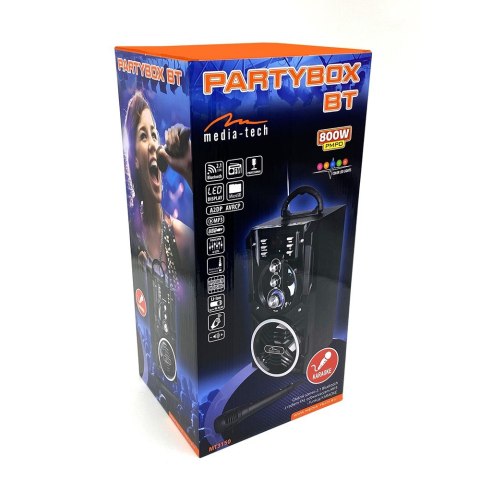 Media-Tech Głośnik PARTYBOX BT MT3150 Karaoke/Bluetooth 5.0/FM/MP3/USB/AUX/LED/USB-C/RMS 18W/PMPO 800W