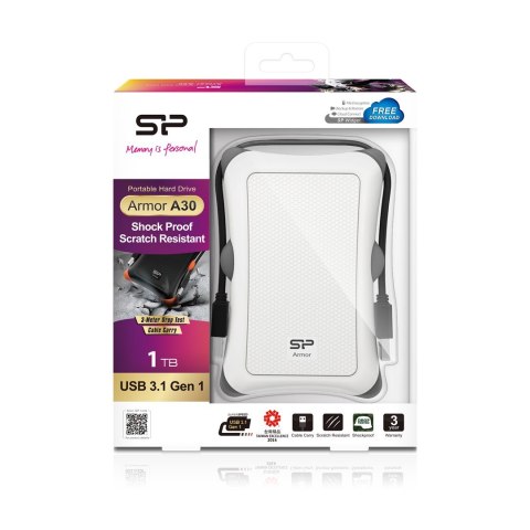 Silicon Power Dysk zewnętrzny HDD Silicon Power Armor A30 (1TB; 2.5"; USB 3.2; 5400 obr/min; White; SP010TBPHDA30S3W)