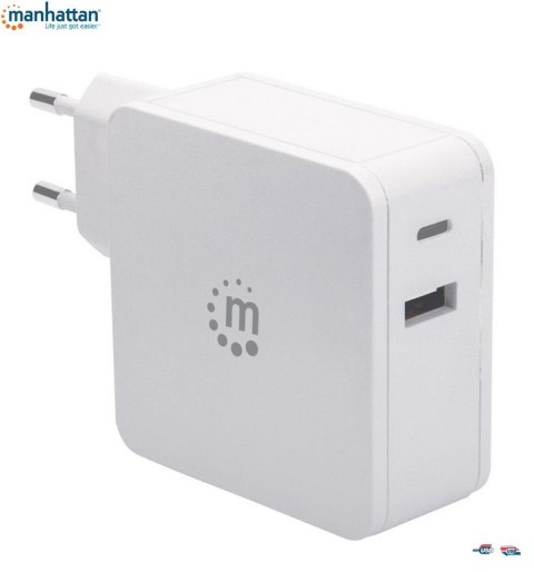 Manhattan Zasilacz sieciowy Manhattan Power Delivery 230V USB-C, 60W USB-A 5V, biały