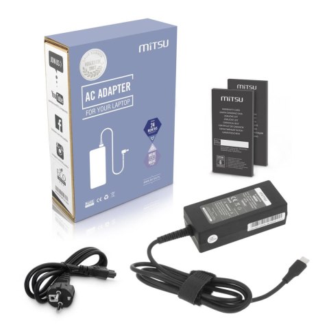 Mitsu Zasilacz sieciowy Mitsu 45W USB-C, USBC, 5-20V, 2-3A (black) do notebooka