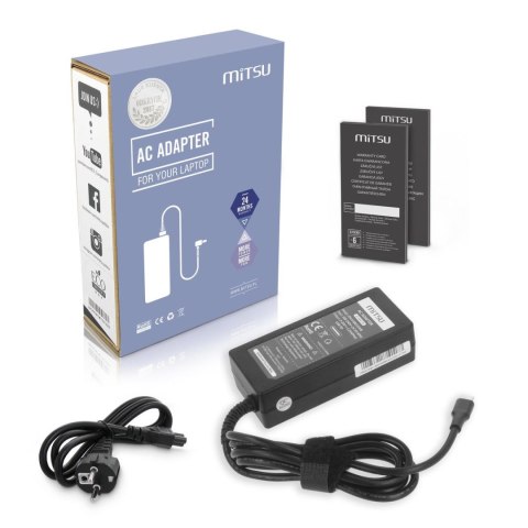Mitsu Zasilacz sieciowy Mitsu 65W USB-C, USBC, 5-20V, 3-3.25A (black) do notebooka