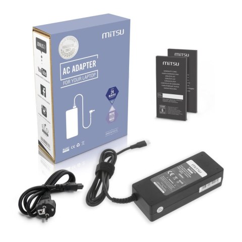 Mitsu Zasilacz sieciowy Mitsu 90W USB-C, USBC, 5-20V, 3-4.5A (black) do notebooka