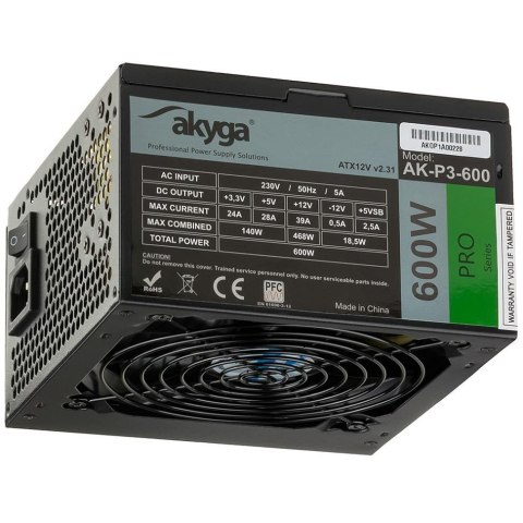 AKYGA Zasilacz ATX 600W Akyga Pro AK-P3-600 Fan12cm P8 5xSATA 2xPCI-E