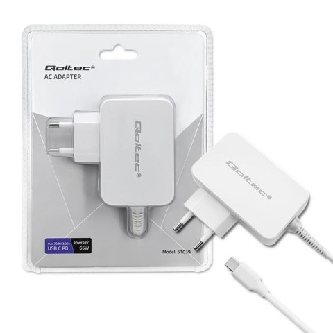 Qoltec Zasilacz sieciowy Qoltec 65W | 5-20.3V | 2-3.25A | USB typ C | PD | Biały