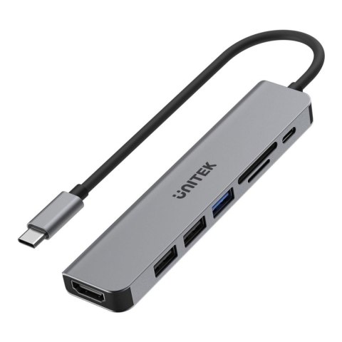 Unitek Hub USB-C Unitek H1118A 7w1, HDMI 4K, 3x USB-A, USB-C PD 100W, alu