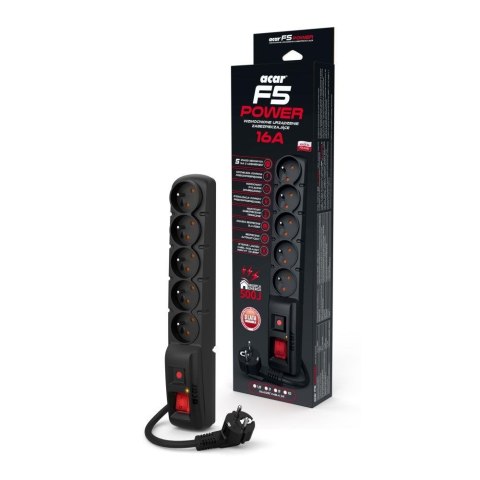 Acar Listwa przeciwprzepięciowa Acar F5 POWER 10m czarna