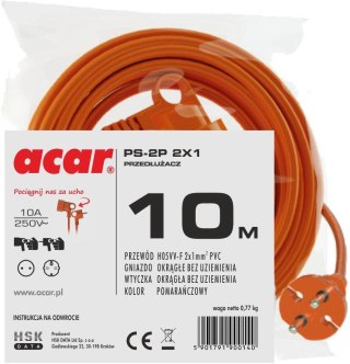Acar Przedłużacz ogrodowy Acar PS-2P 2X1 10m pomarańczowy