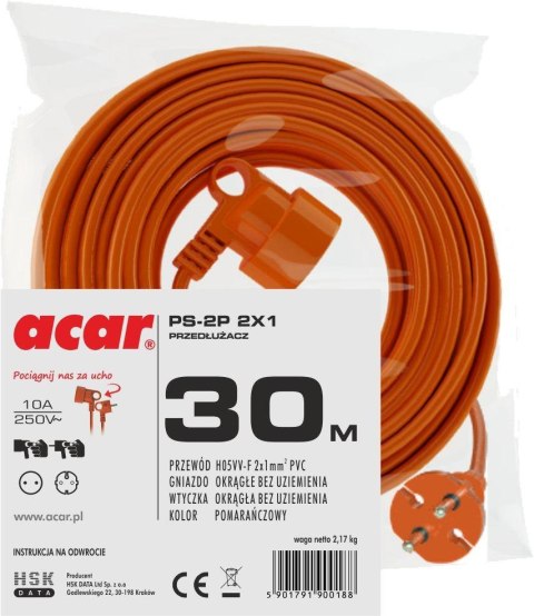 Acar Przedłużacz ogrodowy Acar PS-2P 2X1 30m pomarańczowy