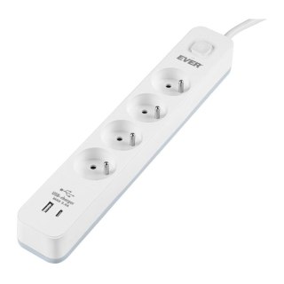 Ever Listwa antyprzepięciowa Ever Protect 4PL 1A1C USB 1,5m biała