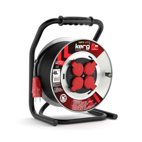 KERG Przedłużacz bębnowy KERG 40m 3×2,5mm2 H05RR-F 250V czerwony